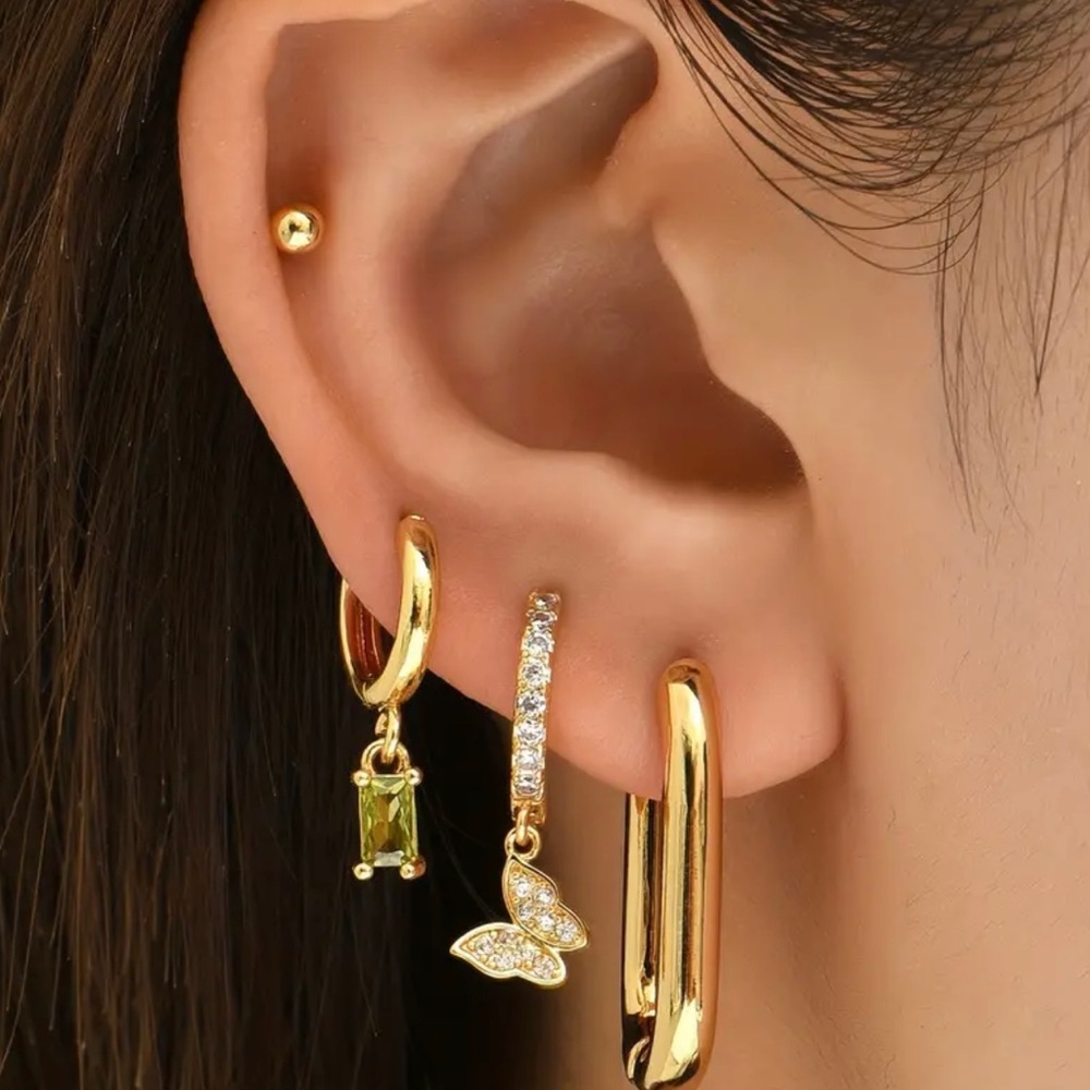 4 Pair Golden Dangle Huggies Women’s Minimalist Earrings By North Jewelry